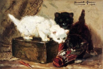 遊ぶ子猫 動物 猫 ヘンリエット・ロナー・クニップ Oil Paintings